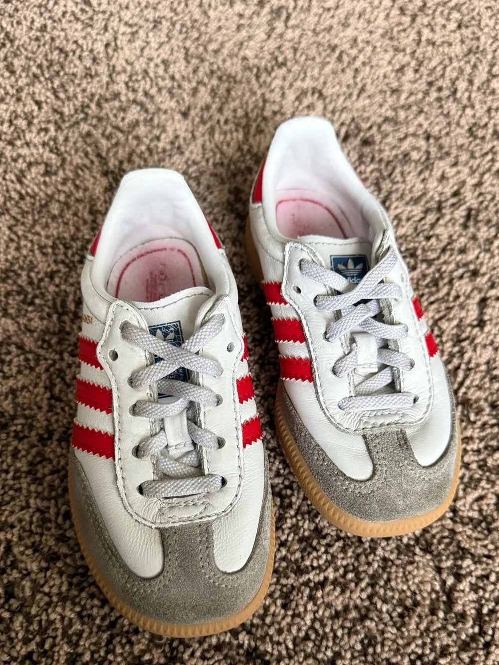 Adidas Kids White & Red Samba size 7 Leather Sneakers